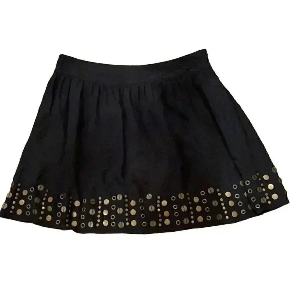 Central Park West Women's Black 100% Silk Studded Mini Skirt